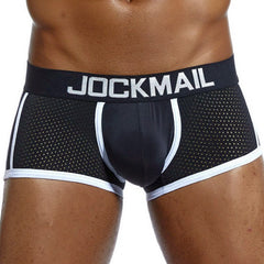 Black Jockmail - Mens Mesh Boxers: 2023 New Bulge Pouch Underwear - pridevoyageshop.com - gay men’s underwear and swimwear