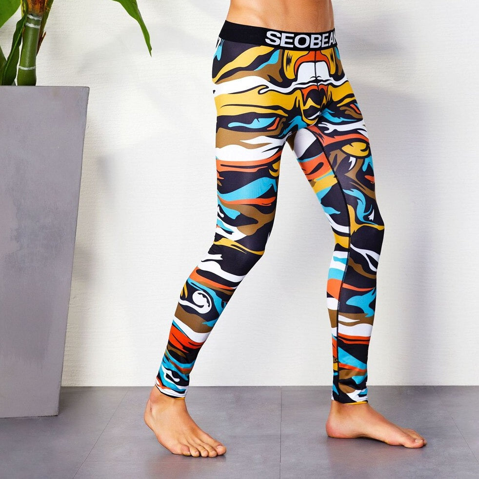 sexy gay man in Earth Form Gay Leggings | Colorful Print Elemental Workout Leggings - pridevoyageshop.com - gay men’s underwear and activewear