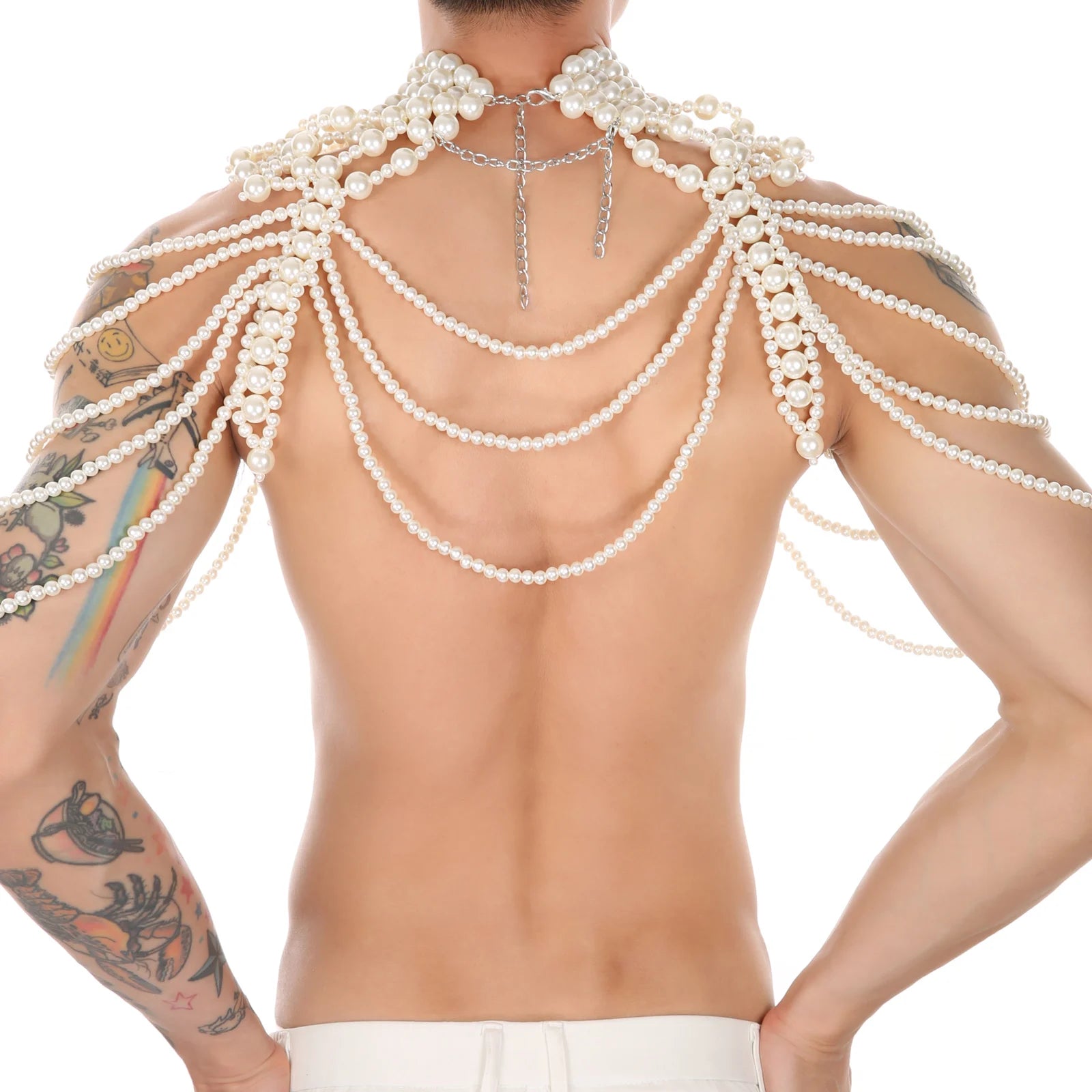 a hot man in white Regal Pearl Body Jewelry Harness- pridevoyageshop.com - gay men’s harness, lingerie and fetish wear