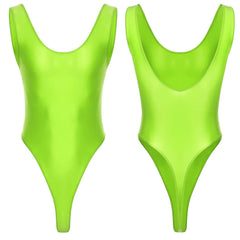 Fluorescent Green The ’80s Shiny Thong Bodysuits - Men's Singlets, Bodysuits, Leotard & Unitard - pridevoyageshop.com
