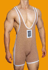 a sexy gay man in champagne DM Big Bad Boy Wrestling Singlet - Men's Singlets, Bodysuits, Rompers & Jumpsuits - pridevoyageshop.com