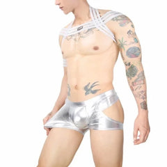 silver Men's Waterfall Harness & Metallic Jock Briefs - pridevoyageshop.com - gay men’s underwear and swimwear