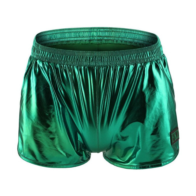 green Gay Shorts | Shiny Metallic Running Shorts - Men's Activewear, gym short, sport shorts, running shorts- pridevoyageshop.com