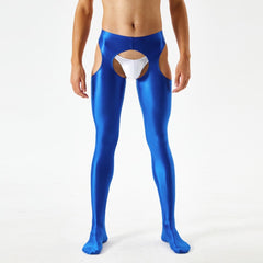 sexy gay man in blue Men's Shiny Metallic Crotchless Pantyhose | Gay Lingerie - pridevoyageshop.com - gay men’s bodystocking, lingerie, fishnet and fetish wear