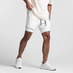 sexy gay man in white white Men's Built In Compression Workout Shorts | Gay Shorts - Men's Activewear, gym short, sport shorts, running shorts- pridevoyageshop.com