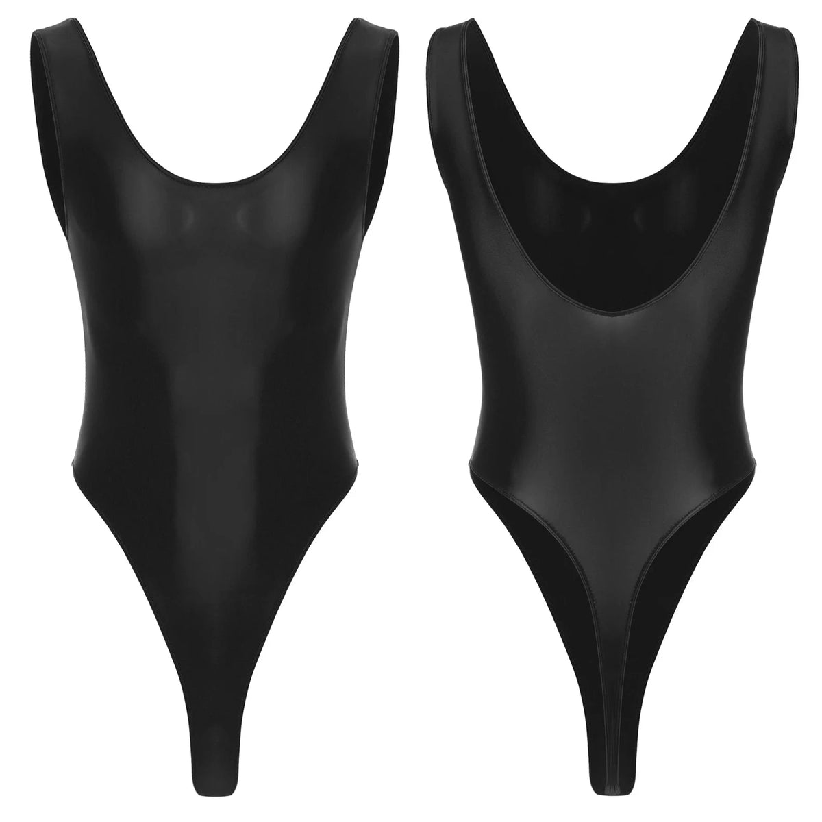 black The ’80s Shiny Thong Bodysuits - Men's Singlets, Bodysuits, Leotard & Unitard - pridevoyageshop.com
