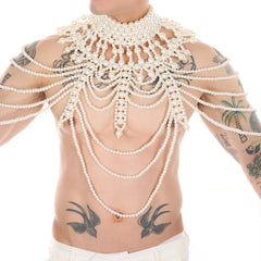 a hot man in white Regal Pearl Body Jewelry Harness- pridevoyageshop.com - gay men’s harness, lingerie and fetish wear