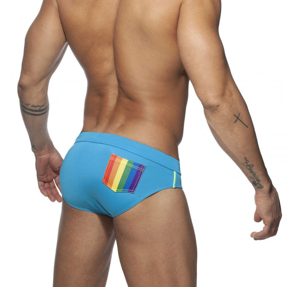 Blue Men's Swim Wear: Swim Briefs with Rainbow Pocket - pridevoyageshop.com - gay men’s underwear and swimwear