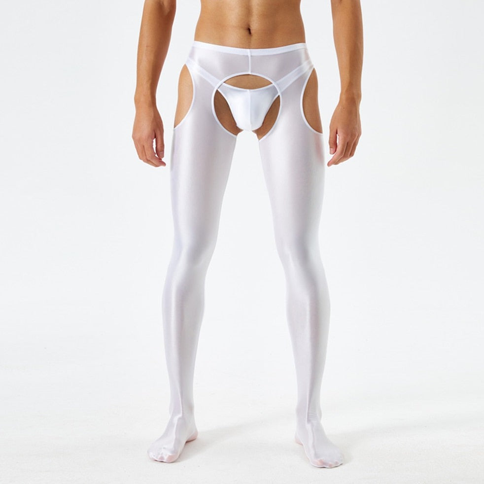 sexy gay man in white Men's Shiny Metallic Crotchless Pantyhose | Gay Lingerie - pridevoyageshop.com - gay men’s bodystocking, lingerie, fishnet and fetish wear
