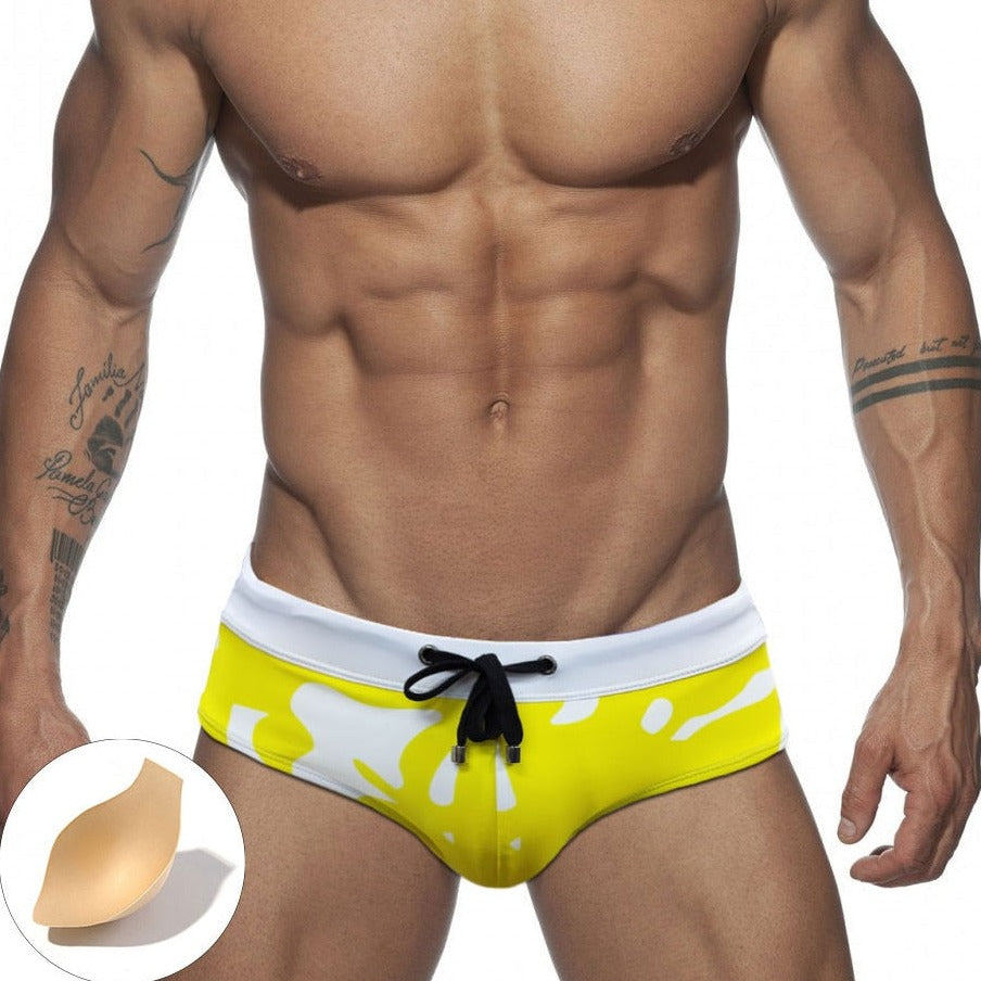 sexy gay man in yellow Gay Swimwear | Push Up Pouch Swim Briefs- pridevoyageshop.com - gay men’s underwear and swimwear