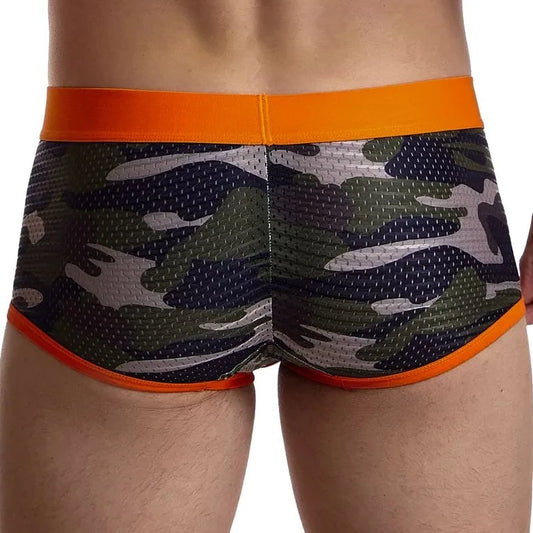 orange Jockmail Camo Mesh Boxer Briefs - pridevoyageshop.com - gay men’s underwear and swimwear