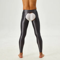 Tap Here Wet-Look Crotchless Leggings for Gay Men