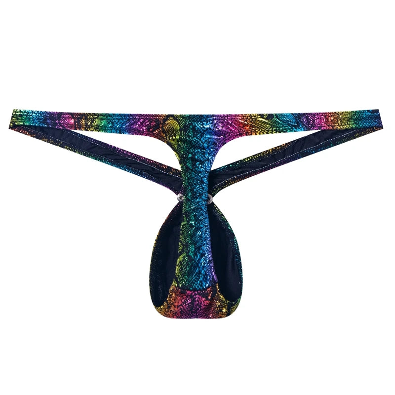 rainbow Jockmail Snakeskin Bare Thong - pridevoyageshop.com - gay men’s underwear and swimwear