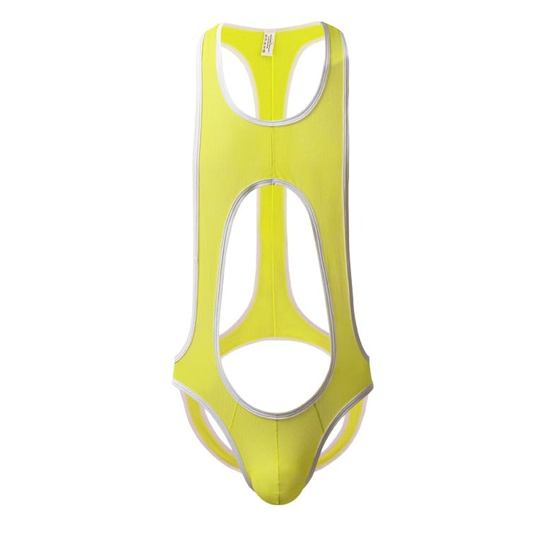 yellow Multi-colored Backless Bodysuit: Leotard for Men | Gay Unitard- pridevoyageshop.com - gay men’s harness, lingerie and fetish wear