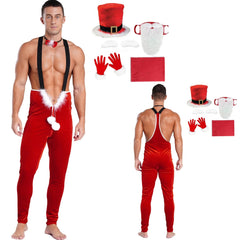 a sexy man in Santa’s Naughty Helper Jumpsuit Costume - pridevoyageshop.com - gay costumes, men role play outfits, gay party costumes and gay rave outfits