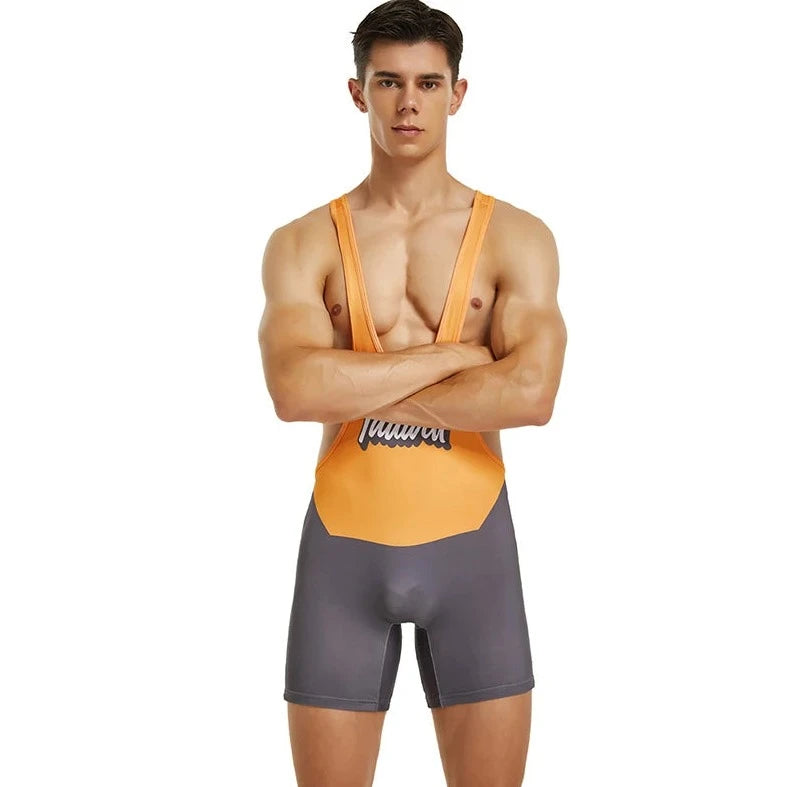 a sexy gay man in Orange Gray Racerback Classic Athletic Singlet - Men's Singlets, Bodysuits, Leotard & Unitard - pridevoyageshop.com