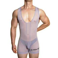 a sexy gay man in gray DM Sexy Boy See Through Singlet - Men's Singlets, Bodysuits, Leotard & Unitard - pridevoyageshop.com