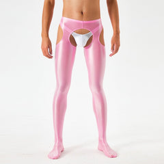 sexy gay man in pink Men's Shiny Metallic Crotchless Pantyhose | Gay Lingerie - pridevoyageshop.com - gay men’s bodystocking, lingerie, fishnet and fetish wear