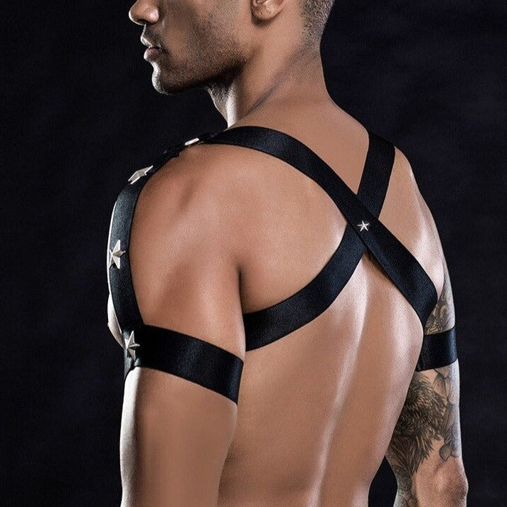 hot gay man in Club Night Star Harness + Jockstrap Set | Gay Harness- pridevoyageshop.com - gay men’s harness, lingerie and fetish wear