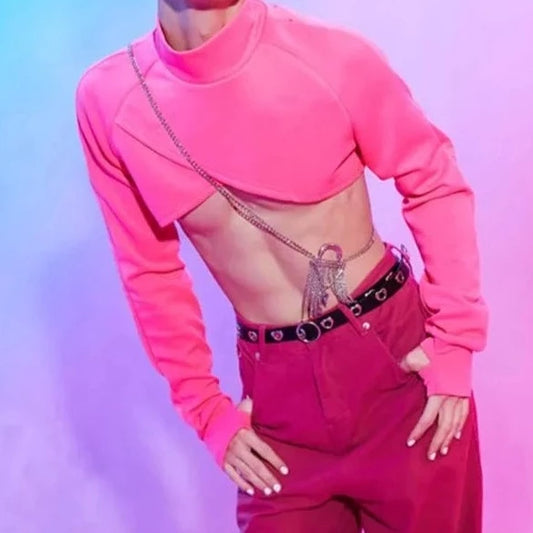 a hot guy in Gay Fashion Pink Turtleneck Crop Top | Gay Crop Tops - pridevoyageshop.com - gay crop tops, gay casual clothes and gay clothes store