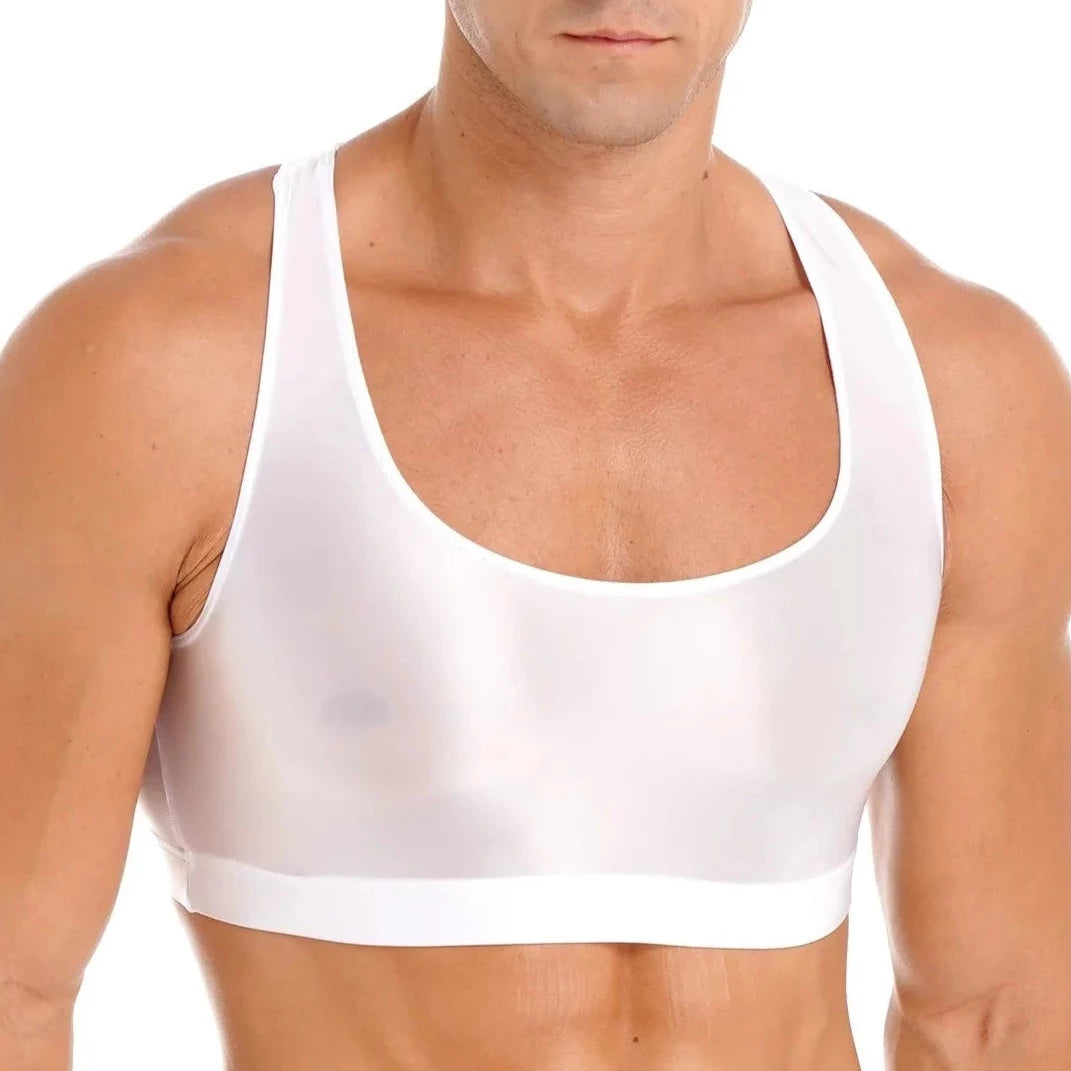 a sexy gay man in white Men's Glossy Sports Crop Top | Gay Crop Tops & Sports Wear - pridevoyageshop.com - gay crop tops, gay casual clothes and gay clothes store