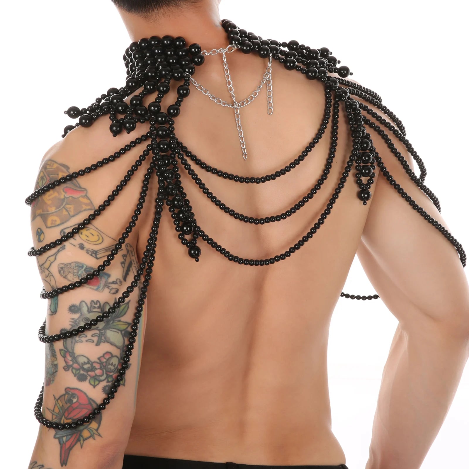 a hot man in black Regal Pearl Body Jewelry Harness- pridevoyageshop.com - gay men’s harness, lingerie and fetish wear