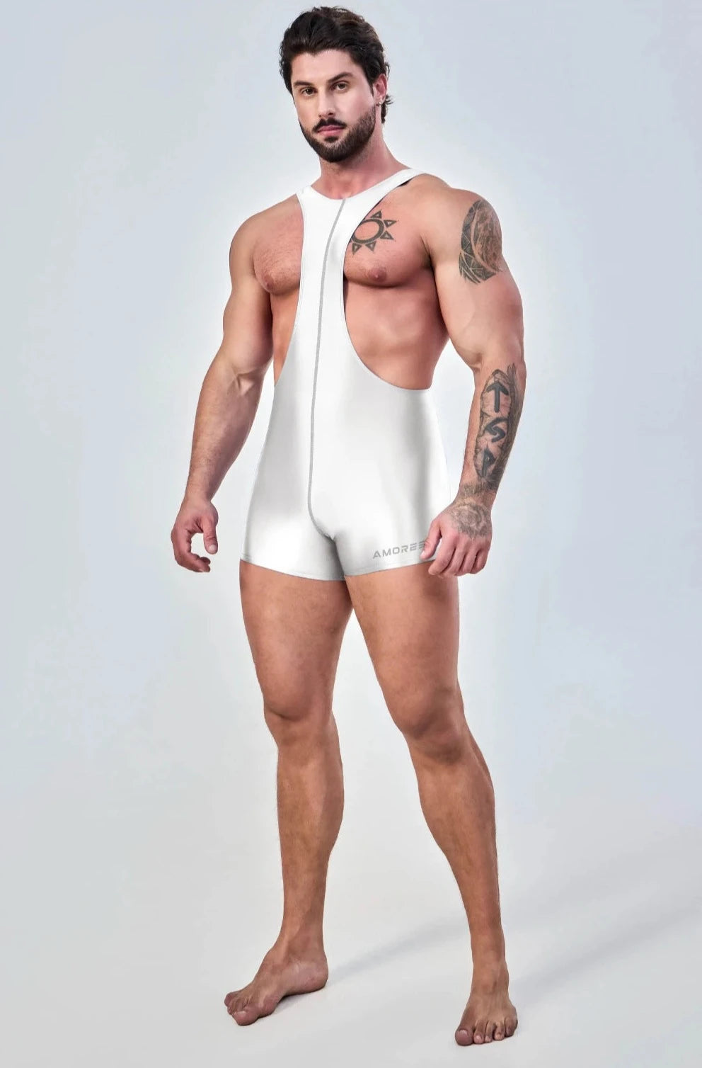 a sexy gay man in white Glossy Bodybuilder Singlets - Men's Singlets, Bodysuits, Rompers & Jumpsuits - pridevoyageshop.com