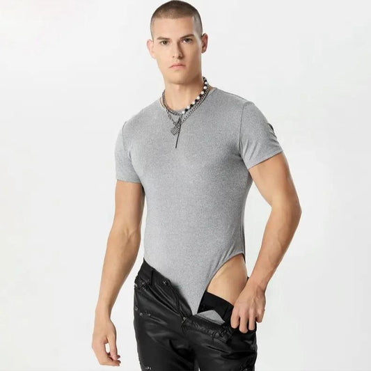 a hot gay man in gray Men's Pure Basic T-Shirt Bodysuit - Men's Singlets, Bodysuits, Leotard & Unitard - pridevoyageshop.com