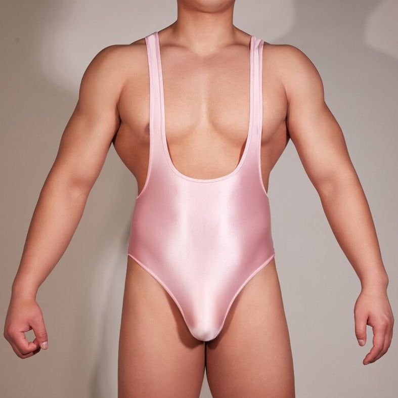 sexy gay man in pink Gay Bodysuit and Singlet | Men's Glossy High Elastic Bodysuit - Men's Singlets, Bodysuits, Leotard & Unitard - pridevoyageshop.com