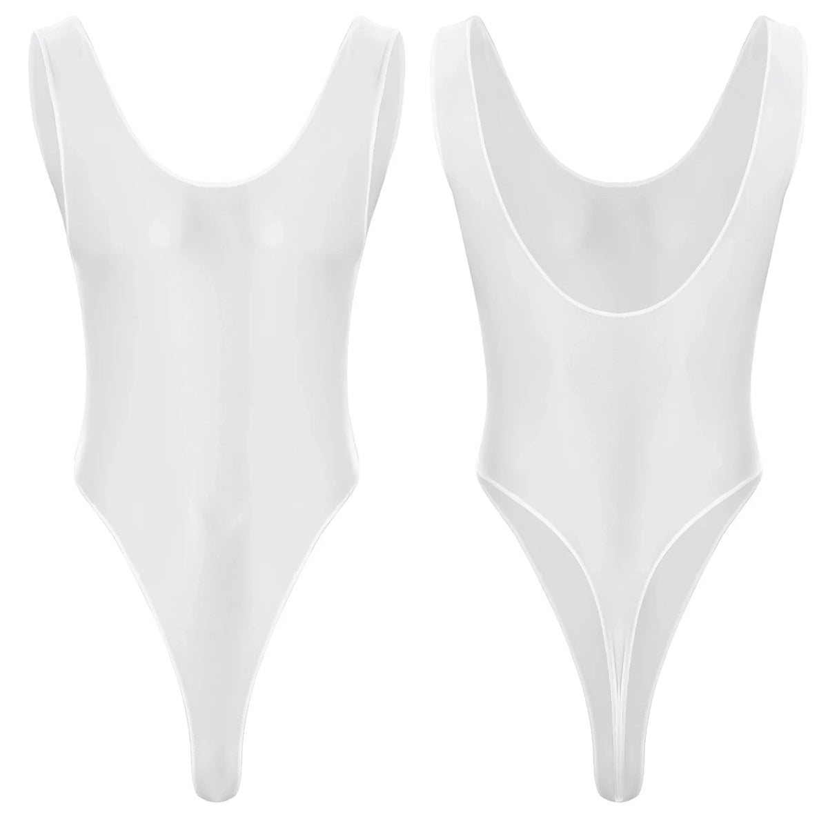 white The ’80s Shiny Thong Bodysuits - Men's Singlets, Bodysuits, Leotard & Unitard - pridevoyageshop.com