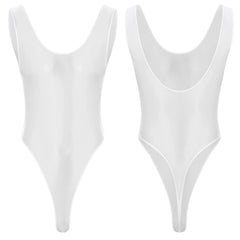white The ’80s Shiny Thong Bodysuits - Men's Singlets, Bodysuits, Leotard & Unitard - pridevoyageshop.com