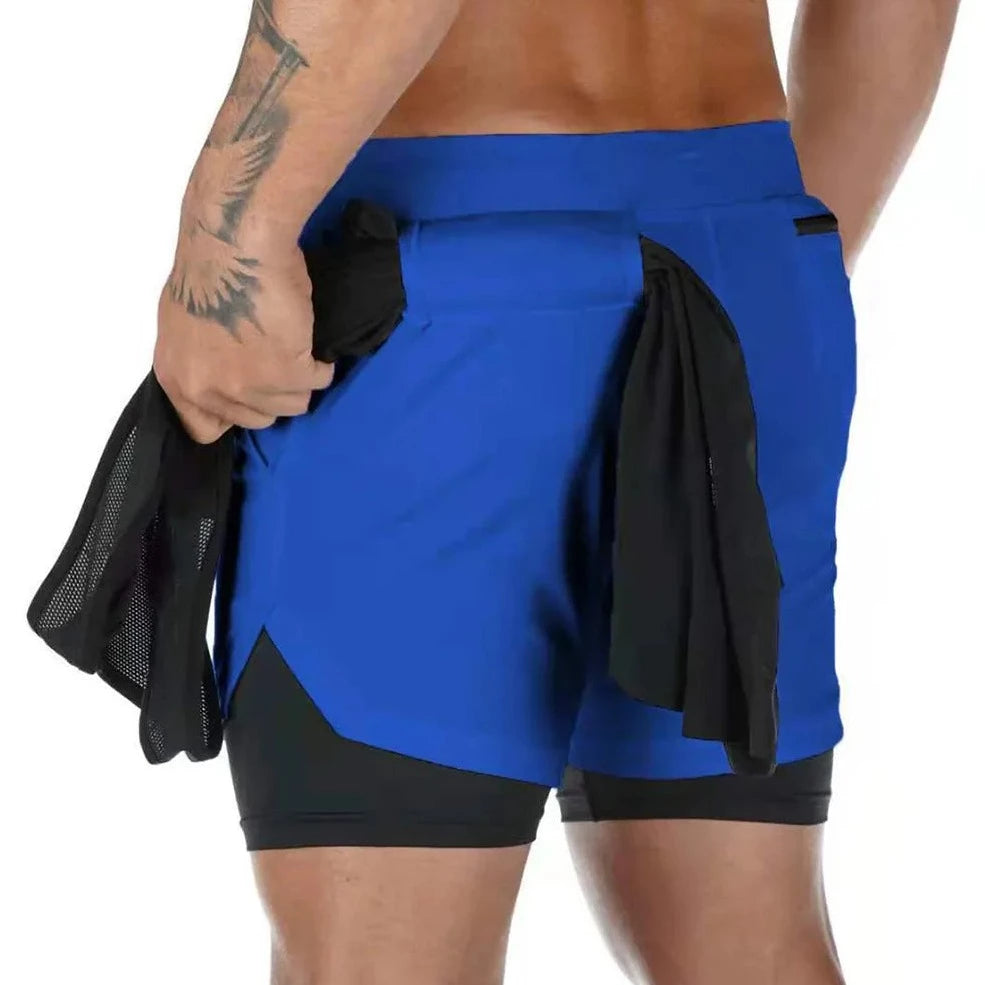 a muscle guy in blue Men's Double Layered Hidden Pocket Workout Shorts - pridevoyageshop.com - gay men’s underwear and swimwear