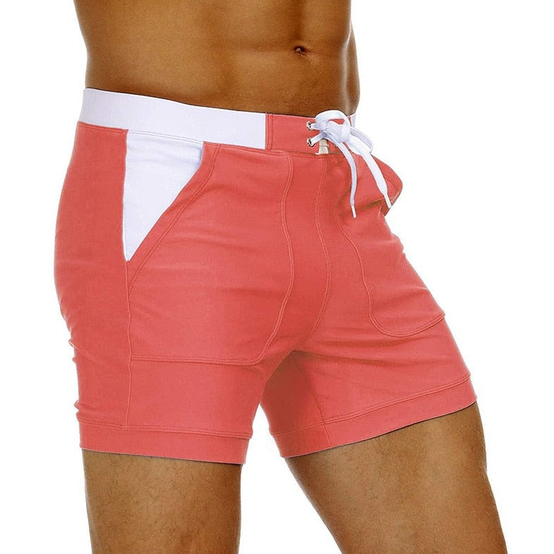 hot gay man in Watermelon Red Gay Swimwear & Beachwear | Drawstring Boxer Swim Trunks - pridevoyageshop.com - gay men’s underwear and swimwear