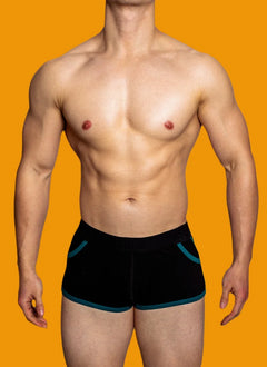 a sexy gay man in black DM Porn Star Pride Boxer Briefs - pridevoyageshop.com - gay men’s underwear and swimwear