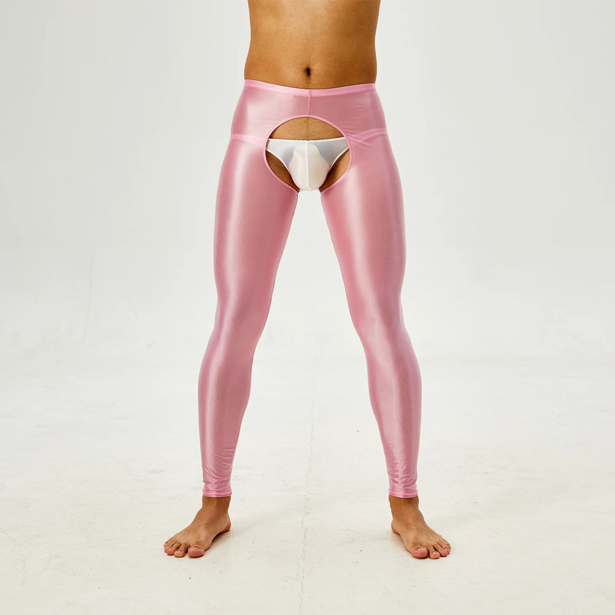 Tap Here Wet-Look Crotchless Leggings for Gay Men