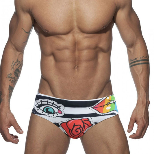 a hot gay man in Rose and Lips Swim Briefs - pridevoyageshop.com - gay men’s underwear and swimwear