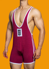 a sexy gay man in Burgundy DM Big Bad Boy Wrestling Singlet - Men's Singlets, Bodysuits, Rompers & Jumpsuits - pridevoyageshop.com