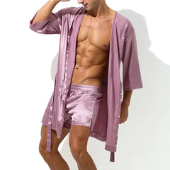 a hot guy in pink Men's Silk Hooded Robe + Boxers - pridevoyageshop.com - gay men’s underwear and swimwear