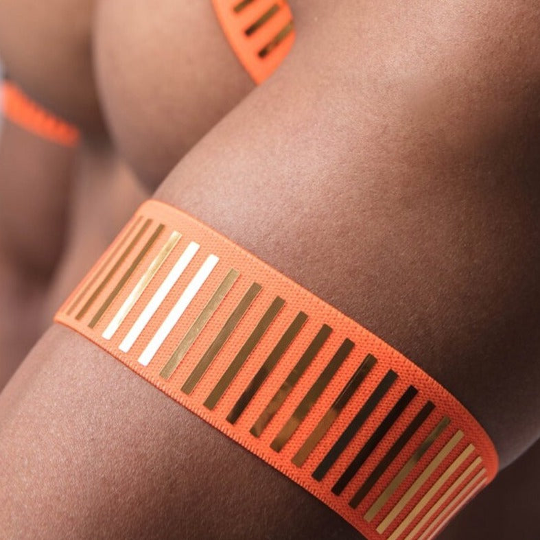 Details of Orange Reflective Gay Chest Harness: Sexy Clubwear- pridevoyageshop.com - gay men’s harness, lingerie and fetish wear