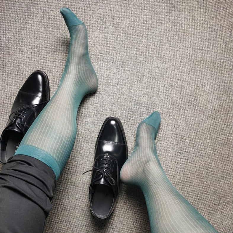 dark green Ribbed Sheer OTC Socks: Men's Sheer Dress Socks for the Sexy Gay Man- pridevoyageshop.com - gay men’s harness, lingerie and fetish wear