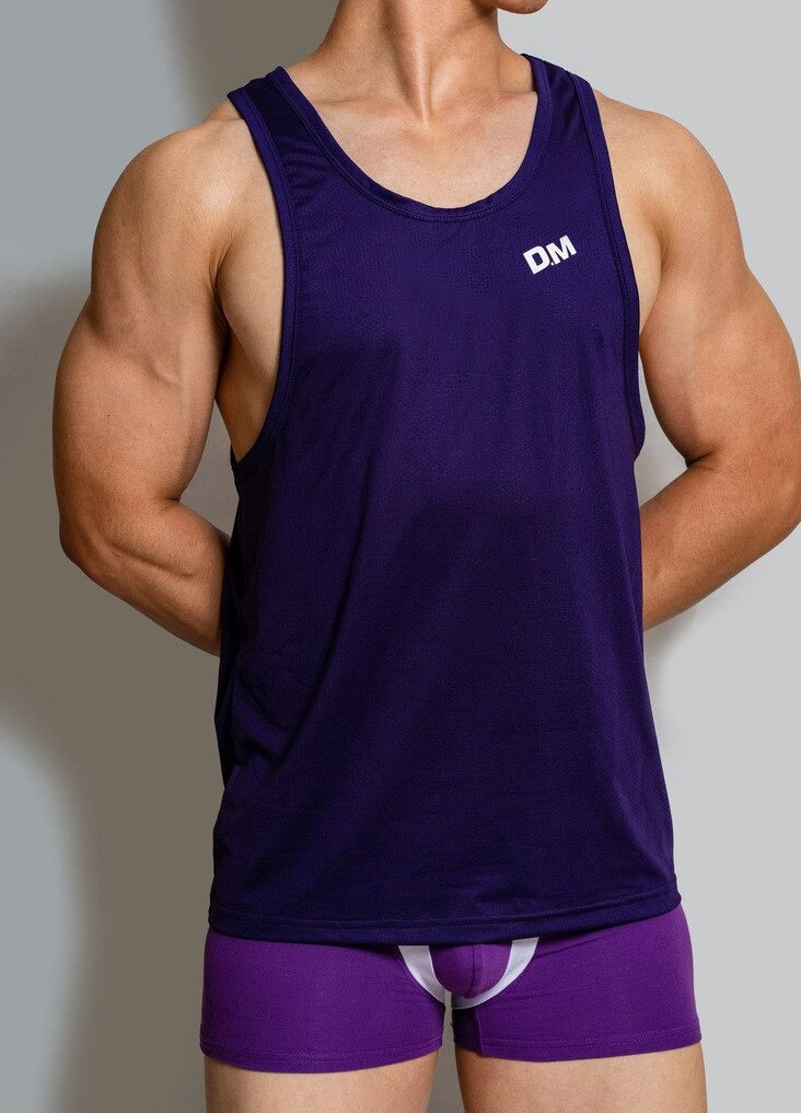 sexy gay man in dark purple Gay Tops | DM Men's Mesh Muscle Tank Top - pridevoyageshop.com - gay men’s gym tank tops, mesh tank tops and activewear