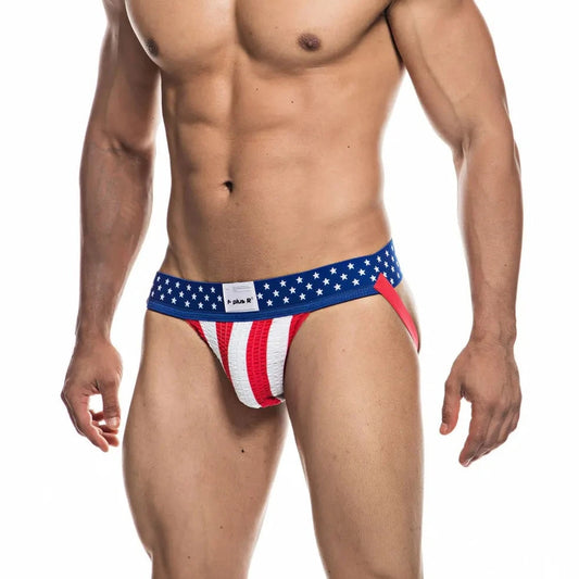 a sexy gay man in USA Freedom Jockstrap - pridevoyageshop.com - gay men’s underwear and swimwear