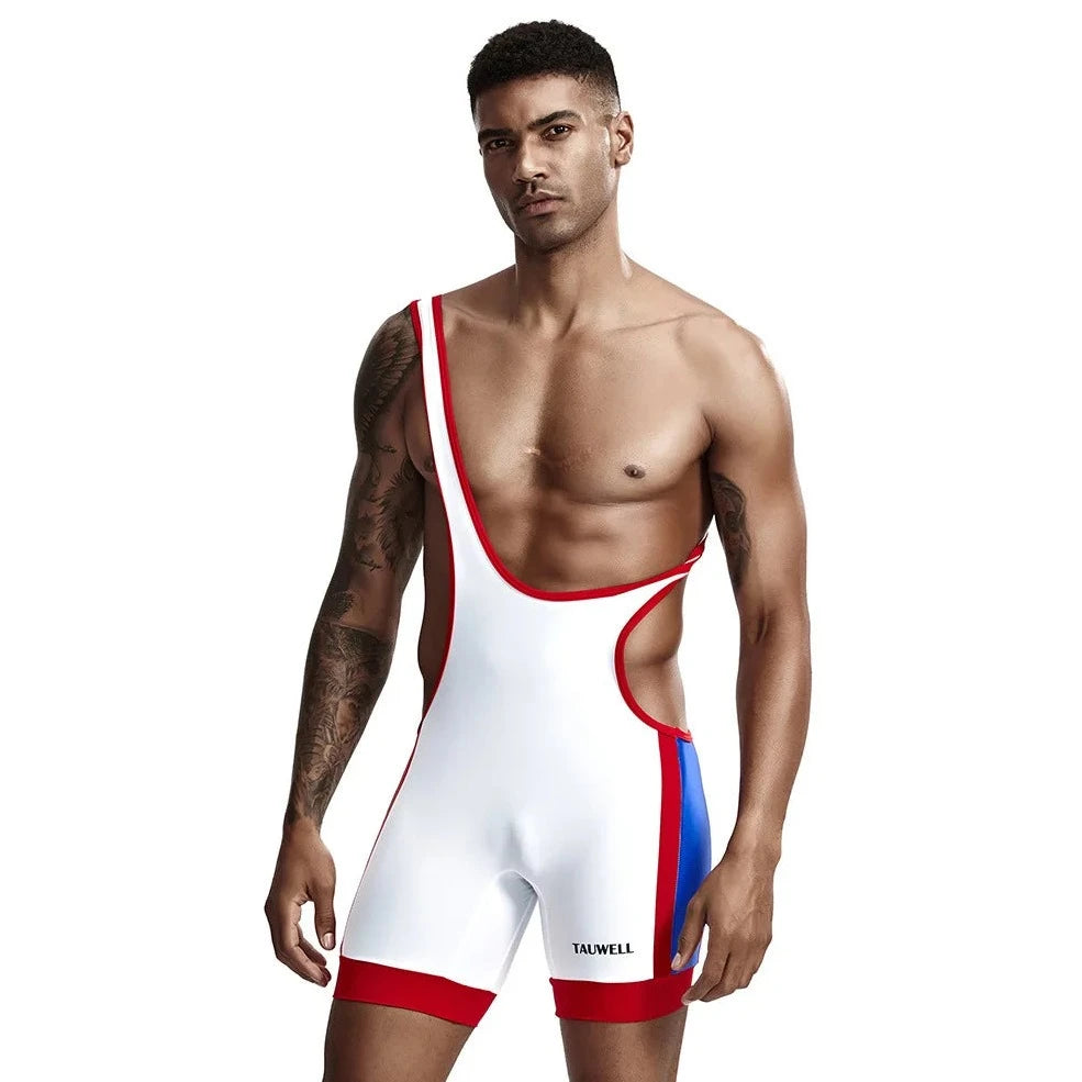 a hot man in white Deep Scoop Classic Wrestling Singlet - Men's Singlets, Bodysuits, Leotard & Unitard - pridevoyageshop.com