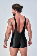 a sexy gay man in black Glossy Bodybuilder Singlets - Men's Singlets, Bodysuits, Rompers & Jumpsuits - pridevoyageshop.com