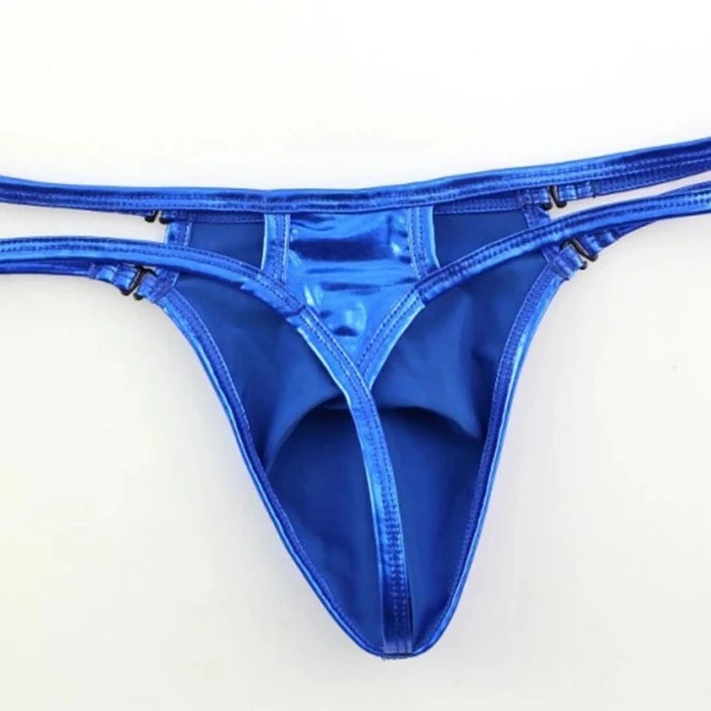 blue Men's Metallic Double Strap Thong - pridevoyageshop.com - gay men’s underwear and swimwear