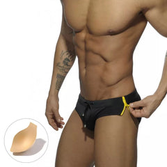 a sexy gay man in black Men's Zipper Swim Briefs - pridevoyageshop.com - gay men’s underwear and swimwear