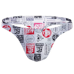 White ADANNU's Bold Printed Gay Thong: Men's Designer Thongs - pridevoyageshop.com - gay men’s underwear and swimwear