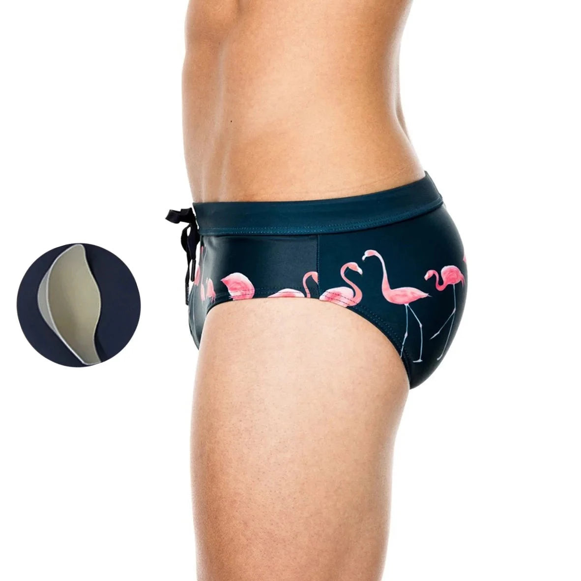 a hot gay man in dark blue Men's Flamingo Swim Briefs - pridevoyageshop.com - gay men’s underwear and swimwear