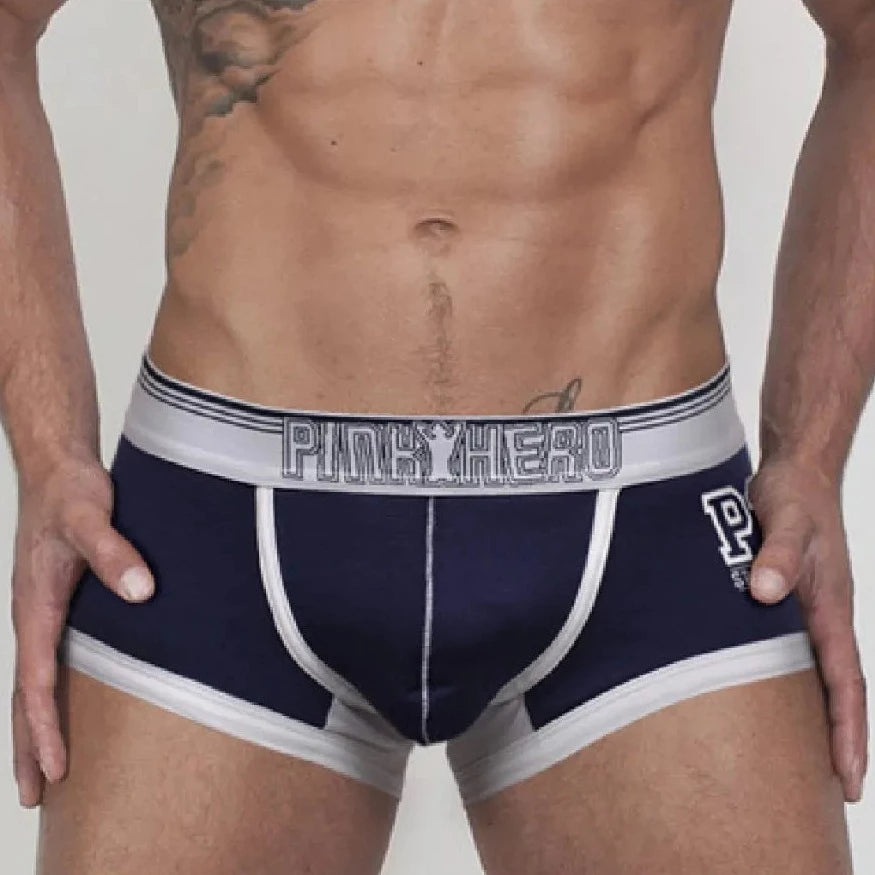 a hot gay man in Sapphire blue Pink Hero Square Cut Boxer Briefs - pridevoyageshop.com - gay men’s underwear and swimwear