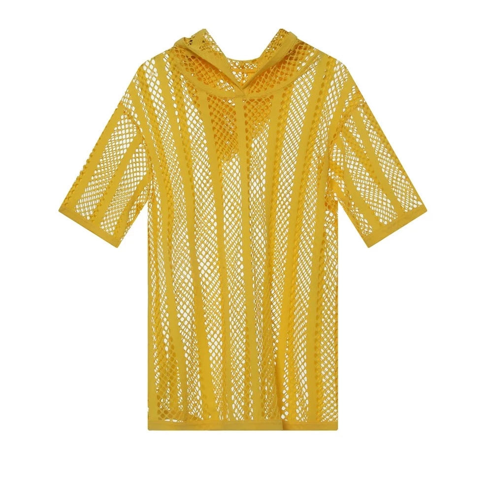 yellow Men's Striped Hoodie Mesh Suit - pridevoyageshop.com - gay men’s underwear and swimwear